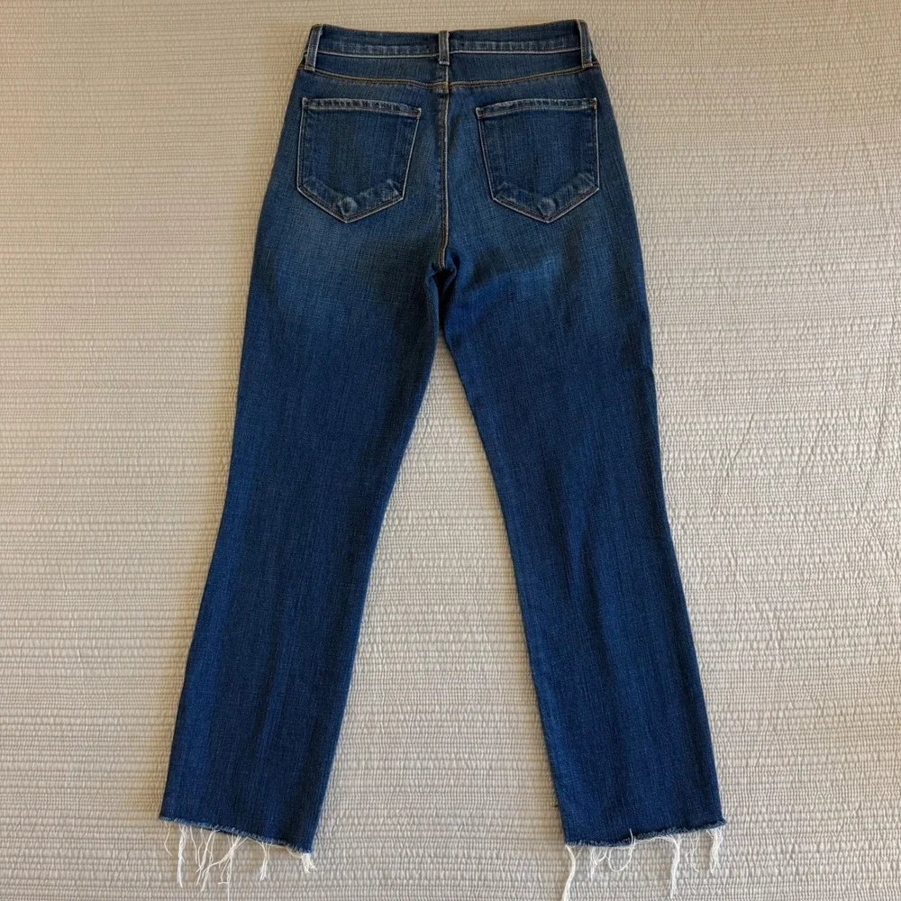 L'AGENCE High Rise Straight‎ Leg Raw Hem Jeans Dark Wash Blue Womens Size 25